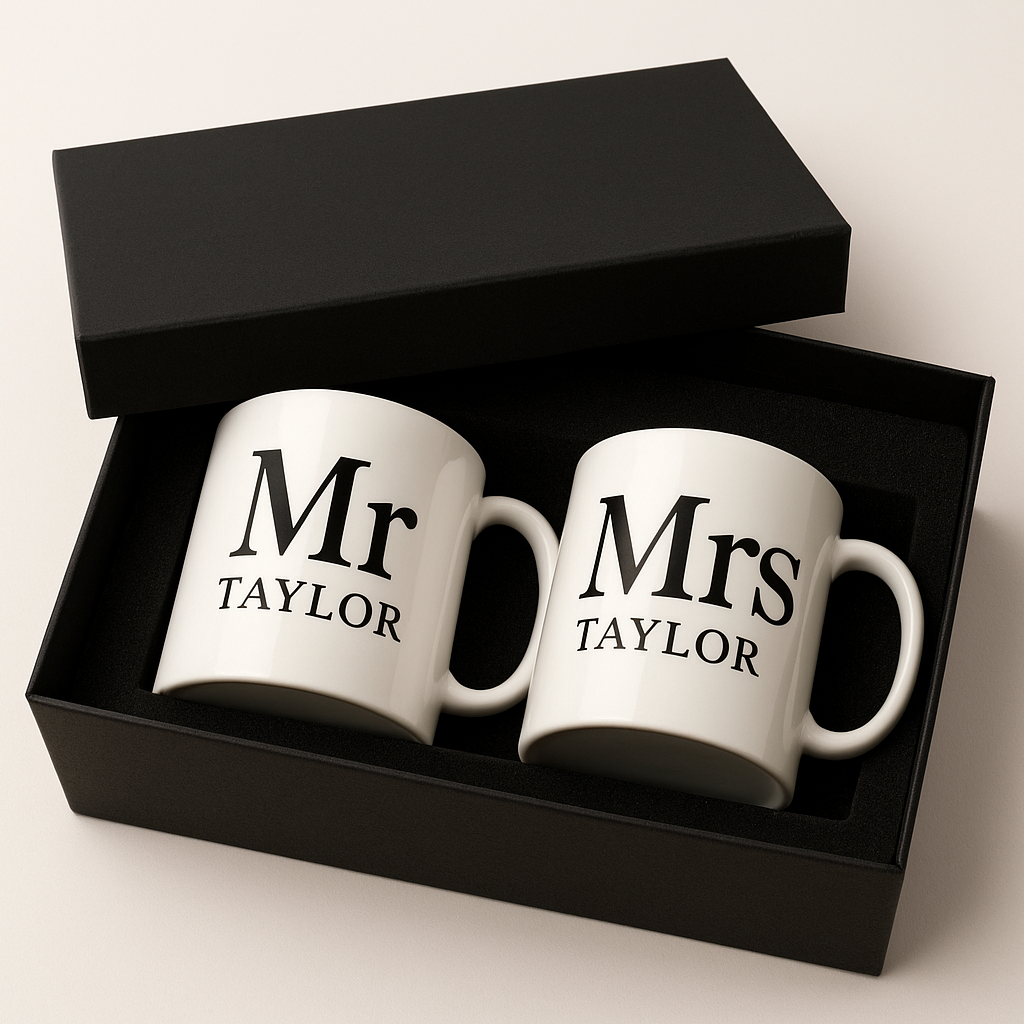 Mr and Mrs personalised cups
